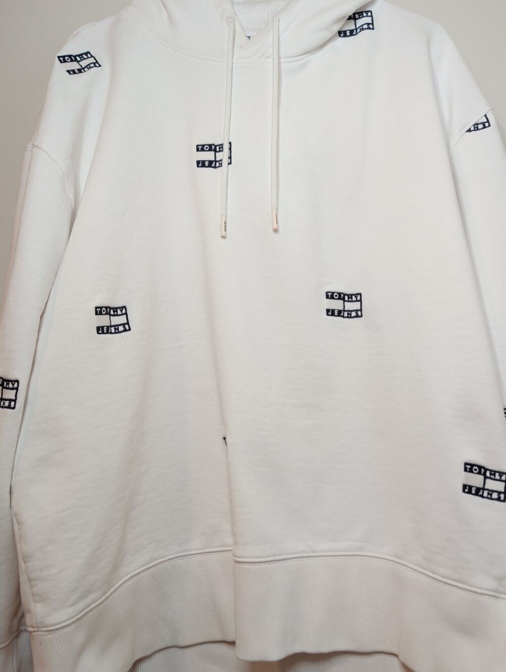 Tommy Jeans Men White Twisted Critter Flag Hoodie Sweatshirt Sz XL